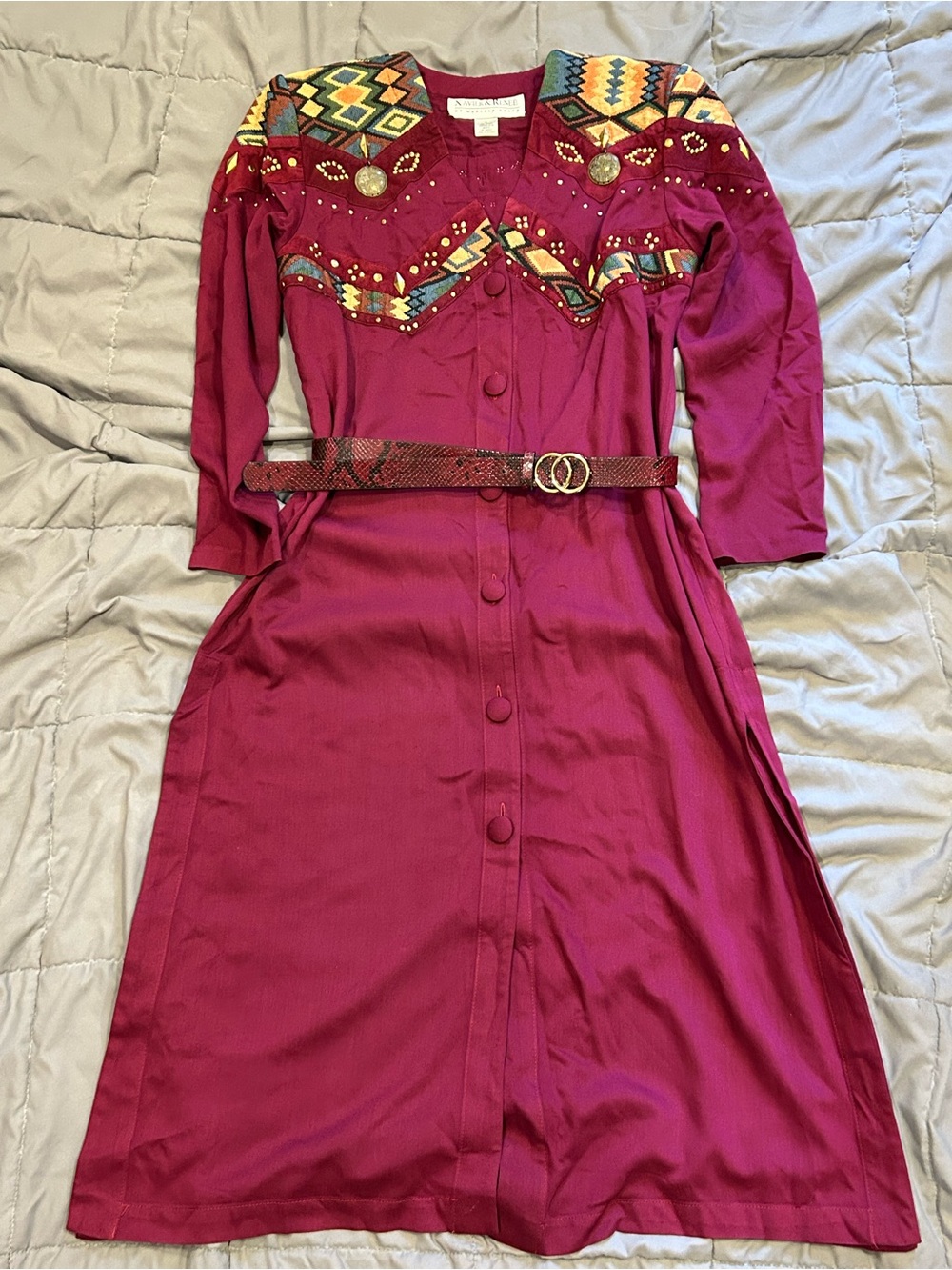 Vintage Xavier and Renee western/Aztec Belted Maxi Dress geometric Size Small